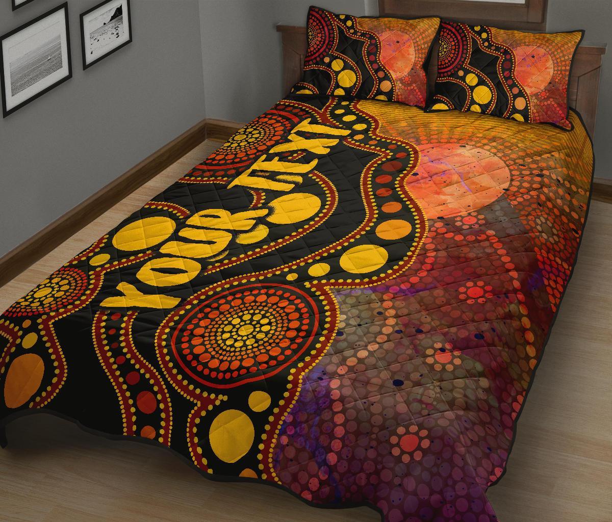 custom-text-aboriginal-quilt-bed-set-australia-indigenous-flag-circle-dot-painting-art-golden