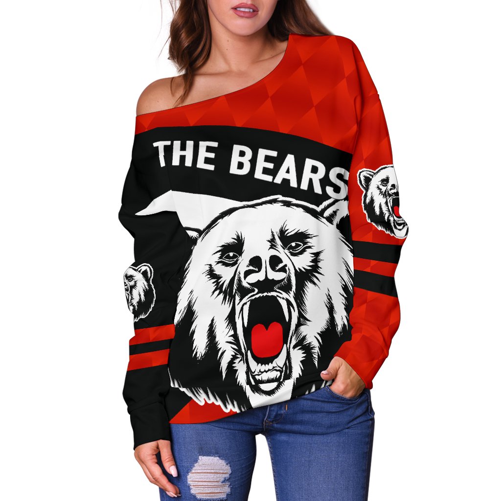 North Sydney Women Off Shoulder Sweater The Bears Sporty Style - Vibe Hoodie