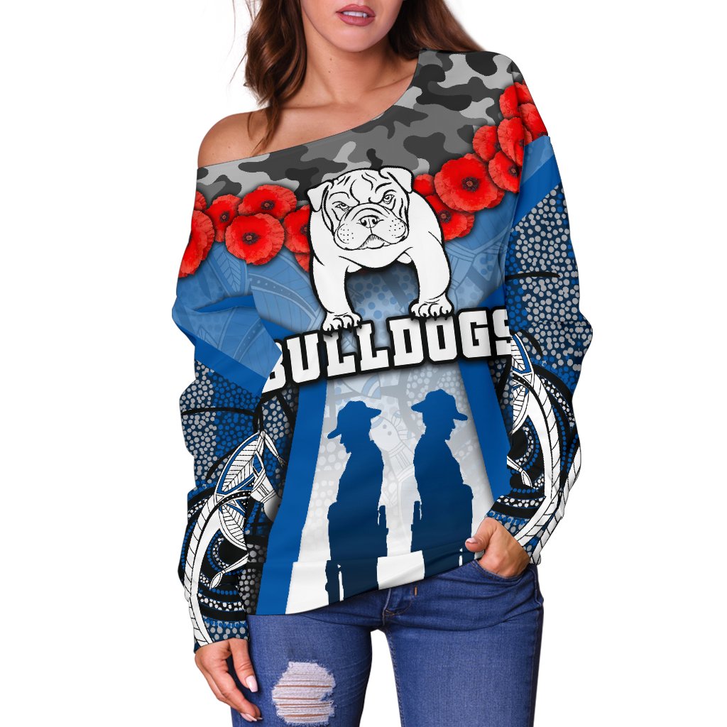 Australia Bulldogs Rugby Women's Off Shoulder Sweater Anzac Day Survival World - Vibe Hoodie