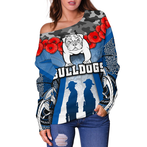 Australia Bulldogs Rugby Women's Off Shoulder Sweater Anzac Day Survival World - Vibe Hoodie