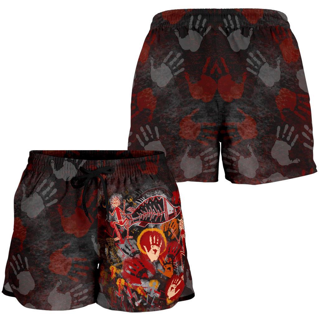 Aboriginal Women's Shorts - Indigenous Fish Hand Art - Vibe Hoodie