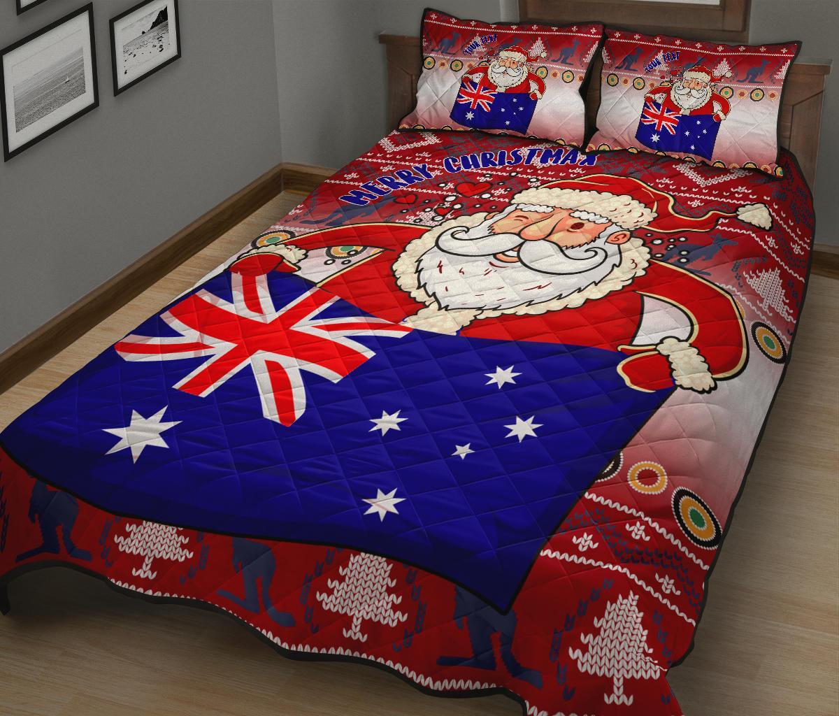 christmas-personalised-quilt-bed-set-australia-santa-claus-hold-the-flag-red