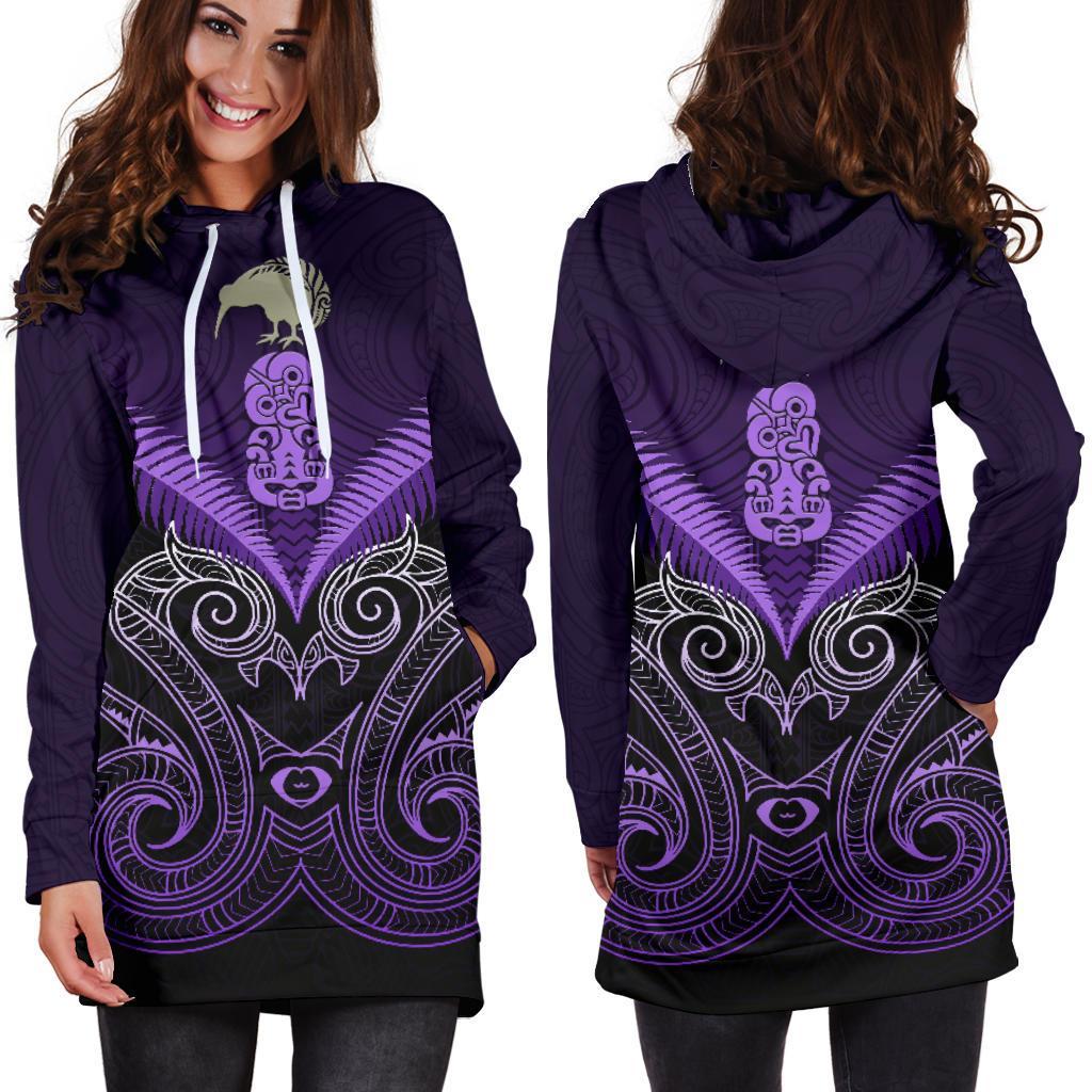 maori-manaia-new-zealand-hoodie-dress-purple