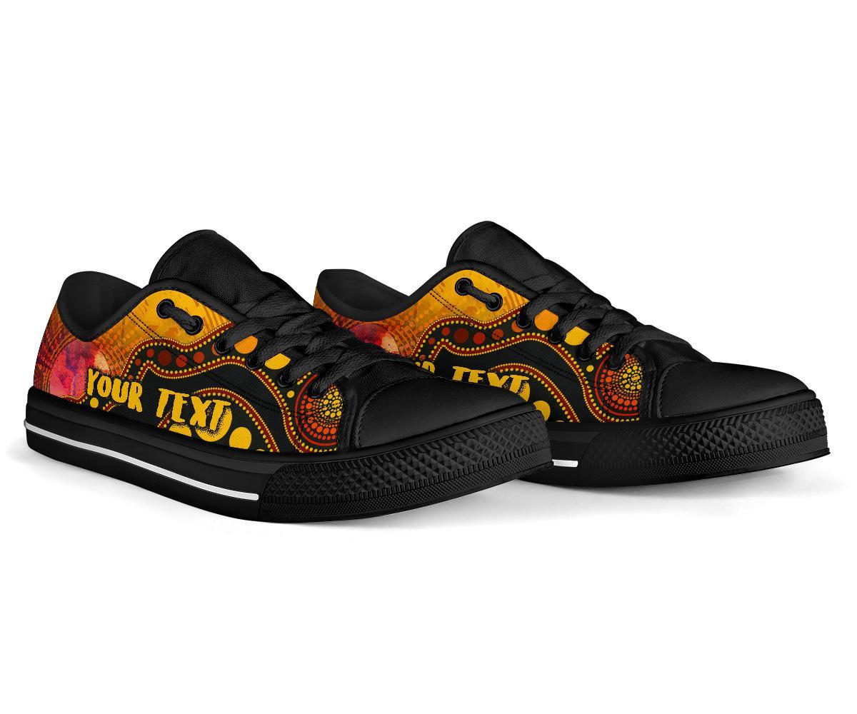 custom-text-aboriginal-low-top-shoes-australia-indigenous-flag-circle-dot-painting-art-golden