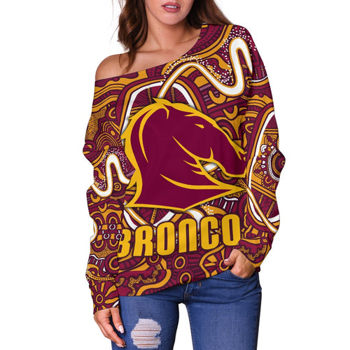 Broncos Rugby Women's Off Shoulder Sweater Indigenous - Vibe Hoodie