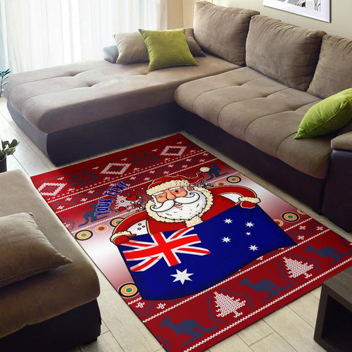 christmas-personalised-area-rug-australia-santa-claus-hold-the-flag-red