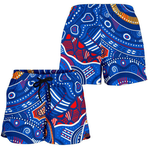 Aboriginal Women's Shorts - Indigenous Footprint Patterns Blue Color - Vibe Hoodie