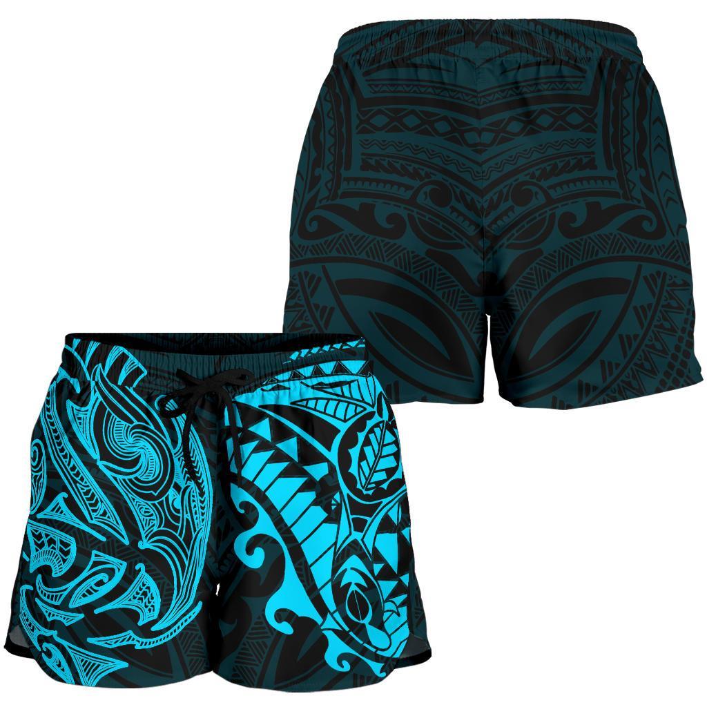 New Zealand All Over Print Women's Shorts , Maori Polynesian Tattoo Blue - Vibe Hoodie