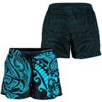 New Zealand All Over Print Women's Shorts , Maori Polynesian Tattoo Blue - Vibe Hoodie