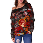 [Custom] Aboriginal Women's Off Shoulder Sweater - Indigenous Fish Hand Art - Vibe Hoodie