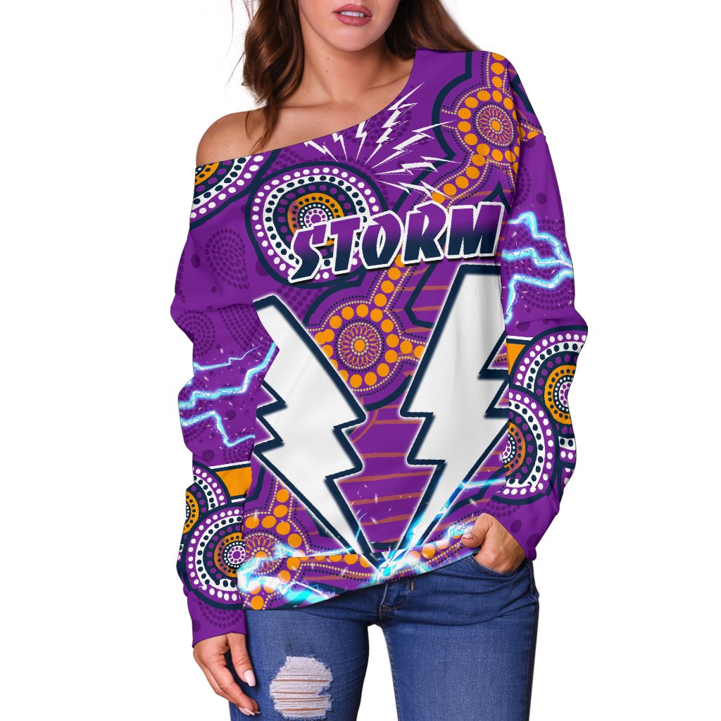 Storm Women Off Shoulder Sweater Melbourne Indigenous Thunder - Vibe Hoodie