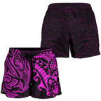 New Zealand All Over Print Women's Shorts, Maori Polynesian Tattoo Purple - Vibe Hoodie