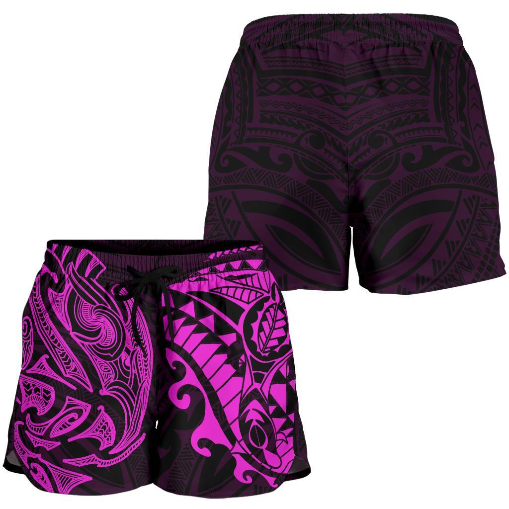 New Zealand All Over Print Women's Shorts, Maori Polynesian Tattoo Purple - Vibe Hoodie