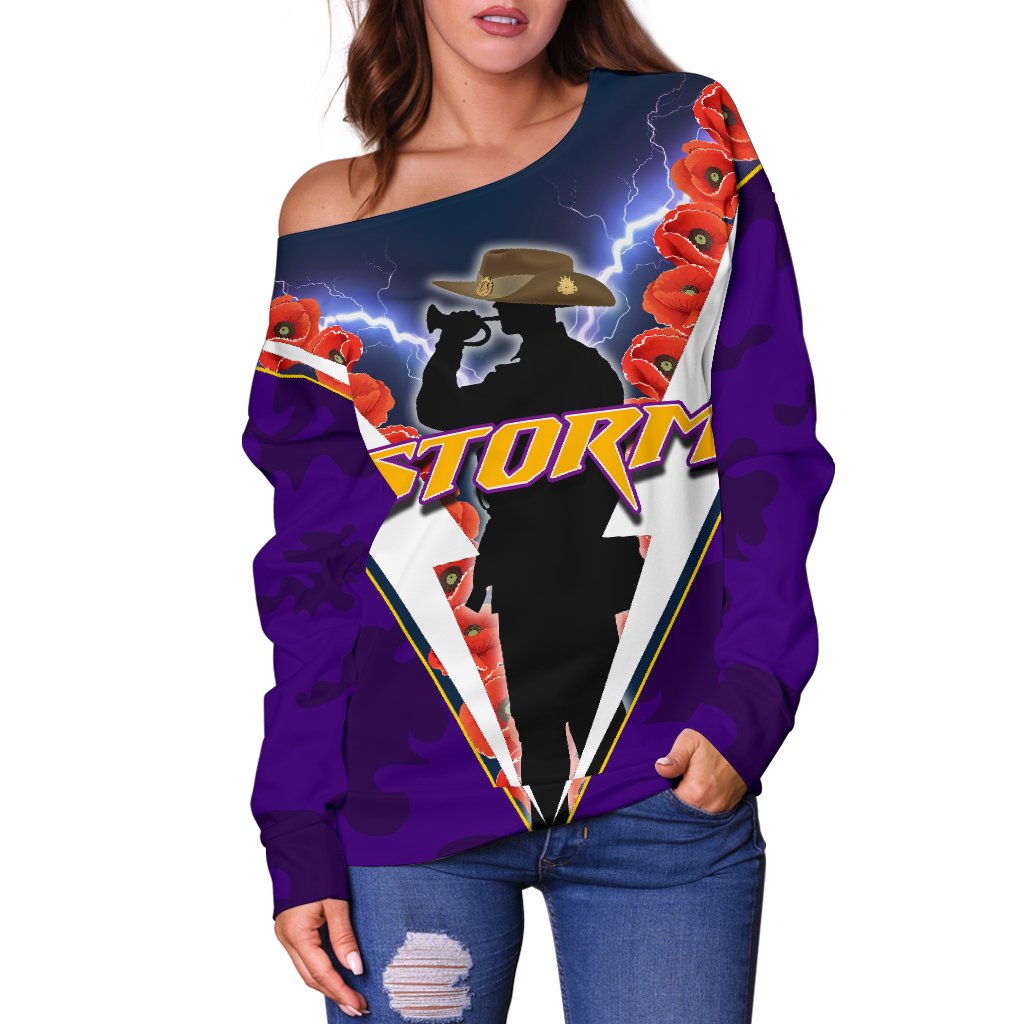 Melbourne Women's Off Shoulder Sweater Storm Anzacday - Vibe Hoodie