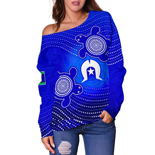 Torres Strait Islanders Women's Off Shoulder Sweater  - Torres Symbol With  Turtle - Vibe Hoodie