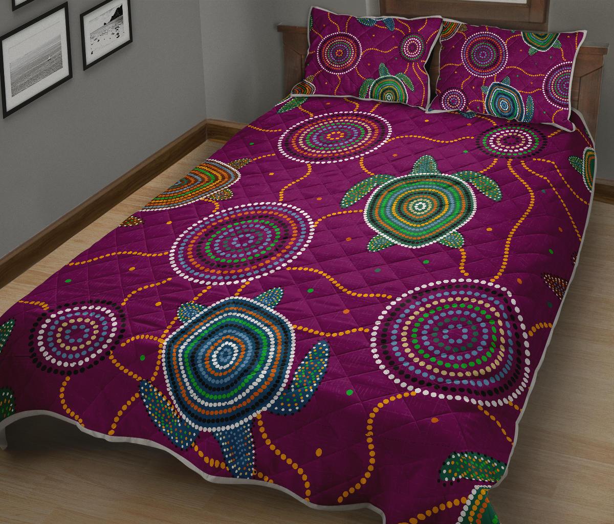 quilt-bed-set-aboriginal-turtle-purple-australia-dot-patterns