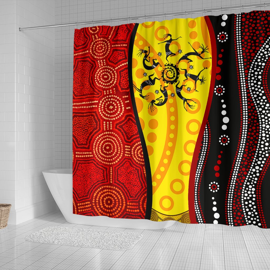 aborginal-shower-curtains-dreamtime-koori-dance-dot-acrylic-paint