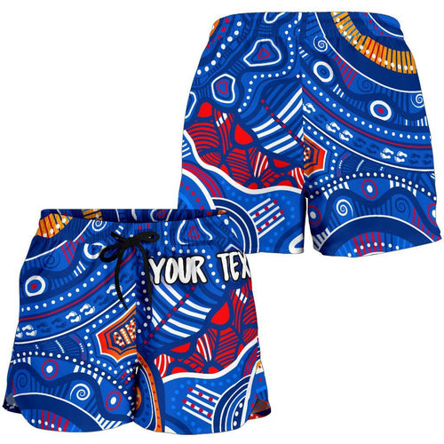 [Custom Text] Aboriginal Women's Short - Indigenous Footprint Patterns Blue Color - Vibe Hoodie