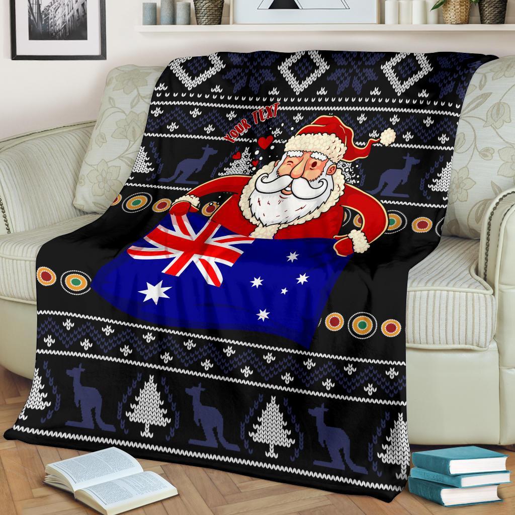christmas-personalised-premium-blanket-australia-santa-claus-hold-the-flag-black