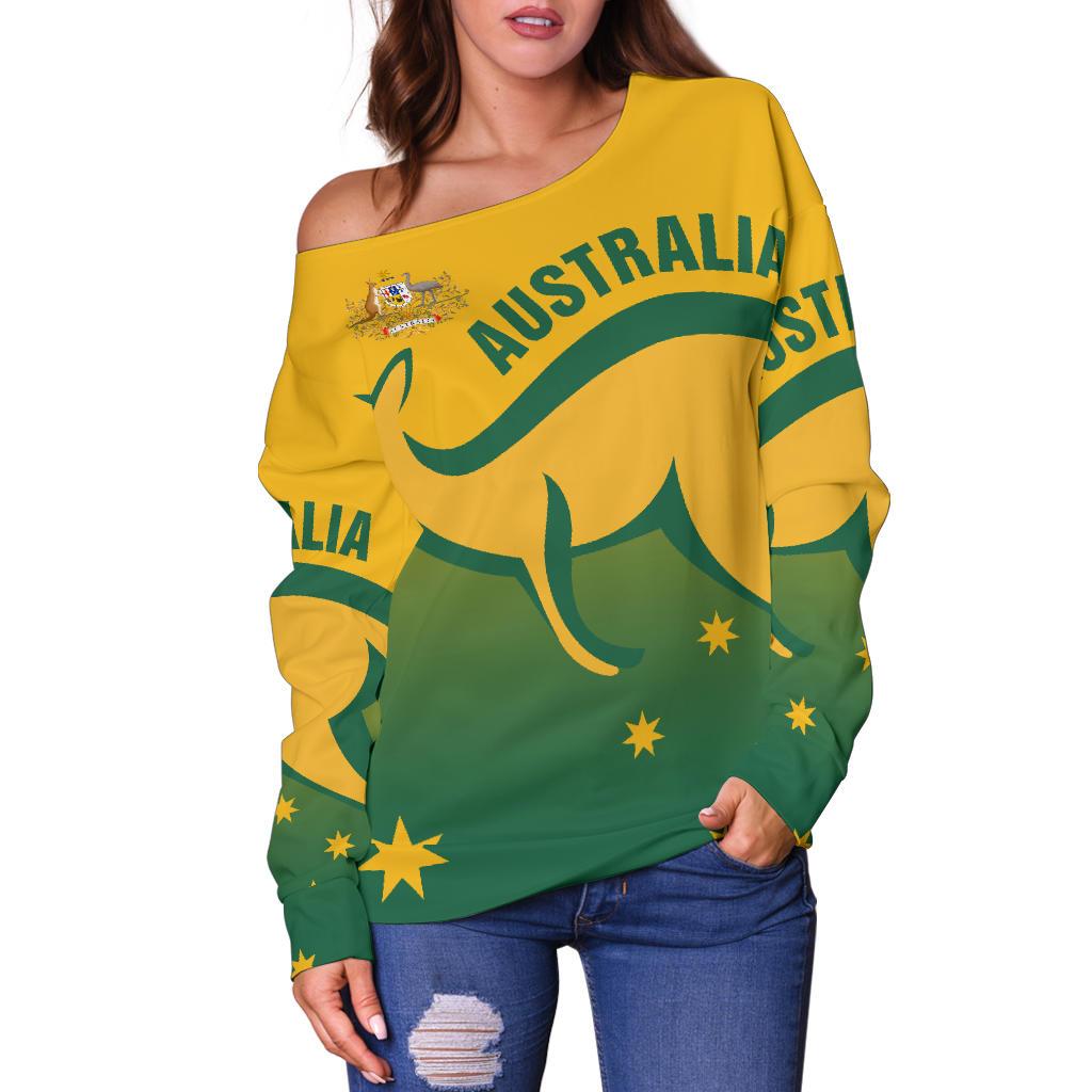 Off Shoulder Sweater - Kangaroo Sweater Australian Coat Of Arms - Vibe Hoodie