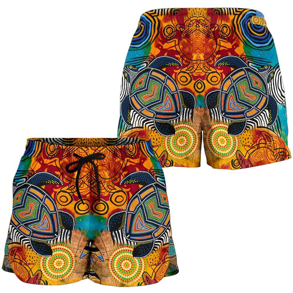 Aboriginal Women's Shorts - Turtle Indigenous Art - Vibe Hoodie