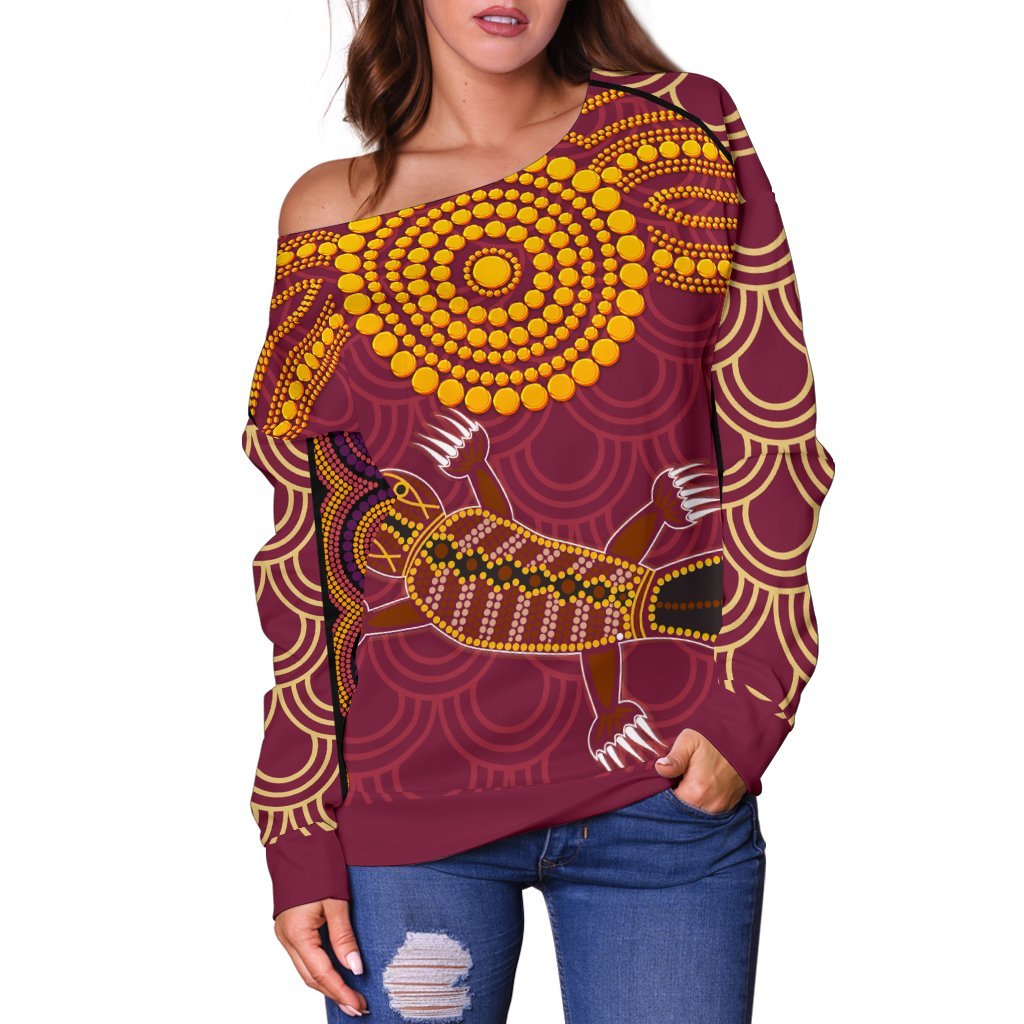 Aboriginal Women's Off Shoulder Sweater - Aboriginal Platypus - Vibe Hoodie