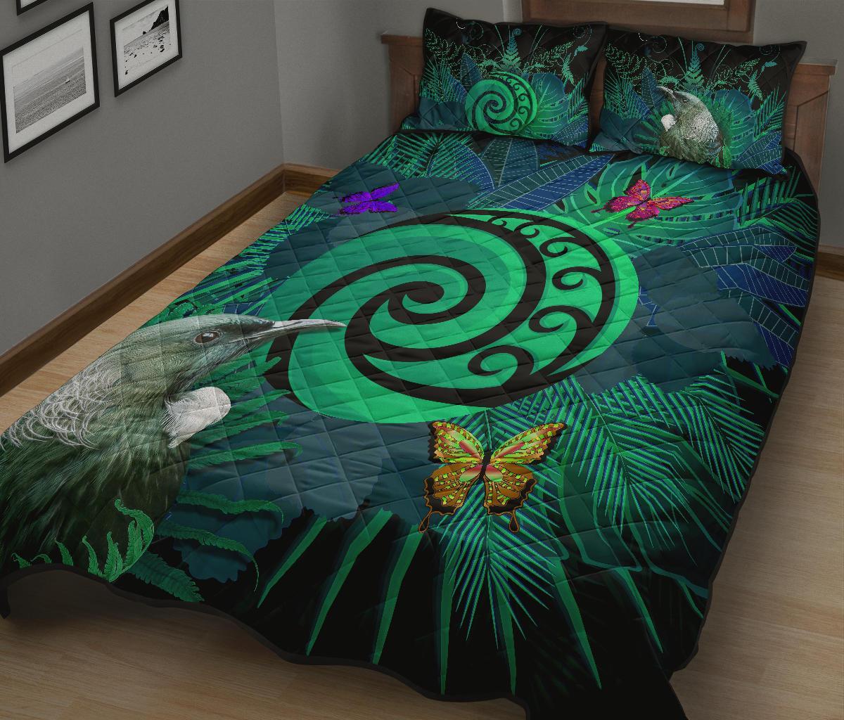 new-zealand-quilt-bed-set-koru-fern-mix-tui-bird-tropical-floral-turquoise