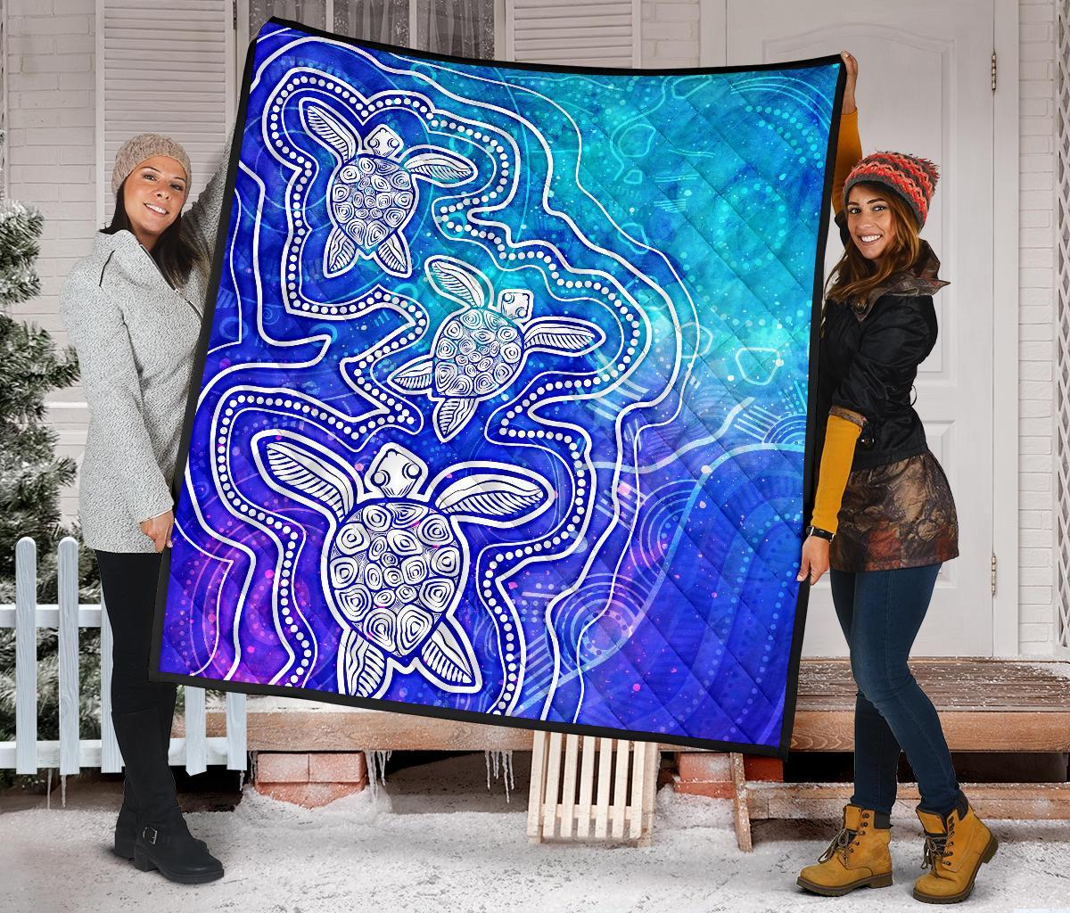 aboriginal-premium-quilt-sea-turtle-with-indigenous-patterns-blue