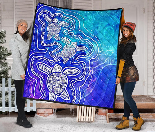 aboriginal-premium-quilt-sea-turtle-with-indigenous-patterns-blue