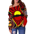 Off Shoulder Sweater - Australia Aboriginal Dots With Didgeridoo - Vibe Hoodie