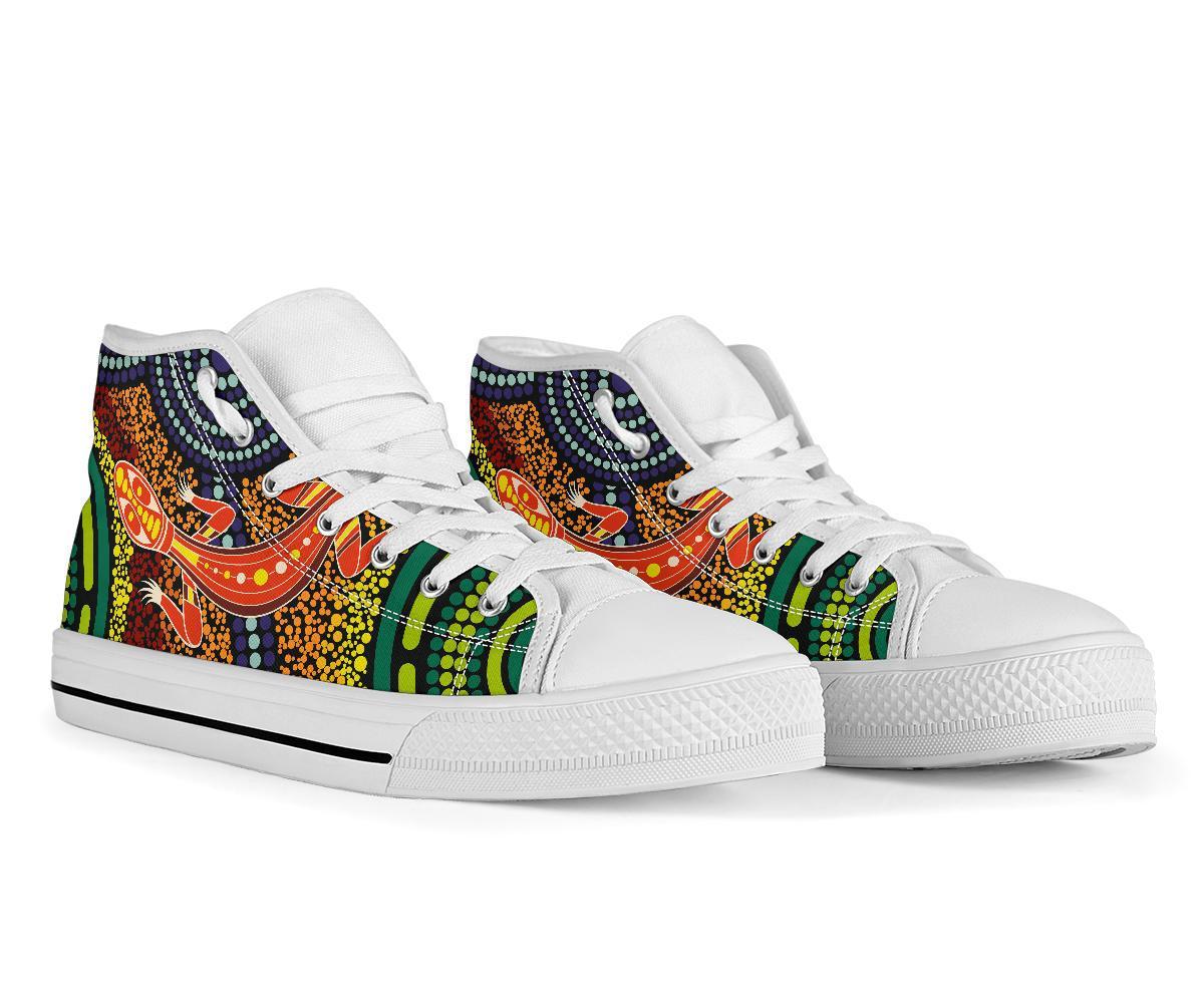 1st-australia-high-top-shoes-aboriginal-two-lizards-dot-painting-circle