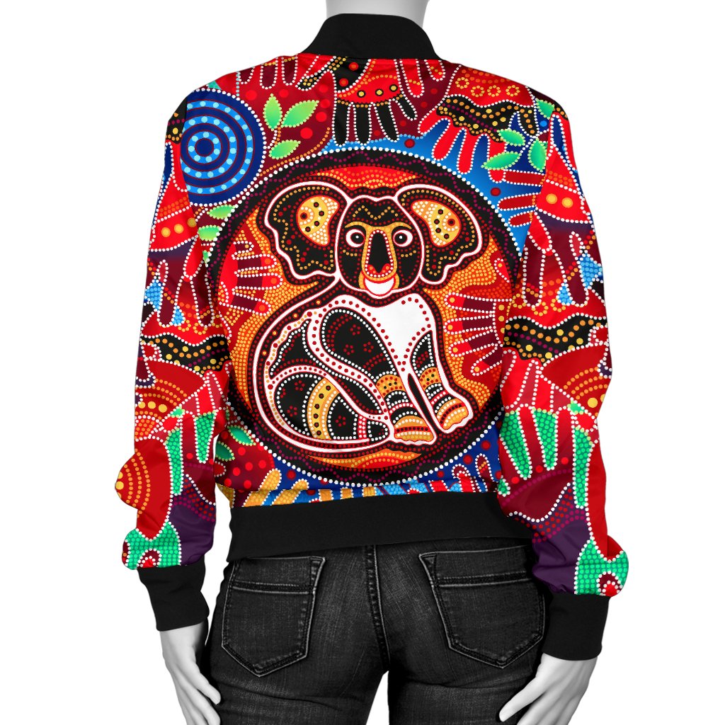 aboriginal-womens-bomber-jacket-koala-and-hand-art-dot-painting-jacket