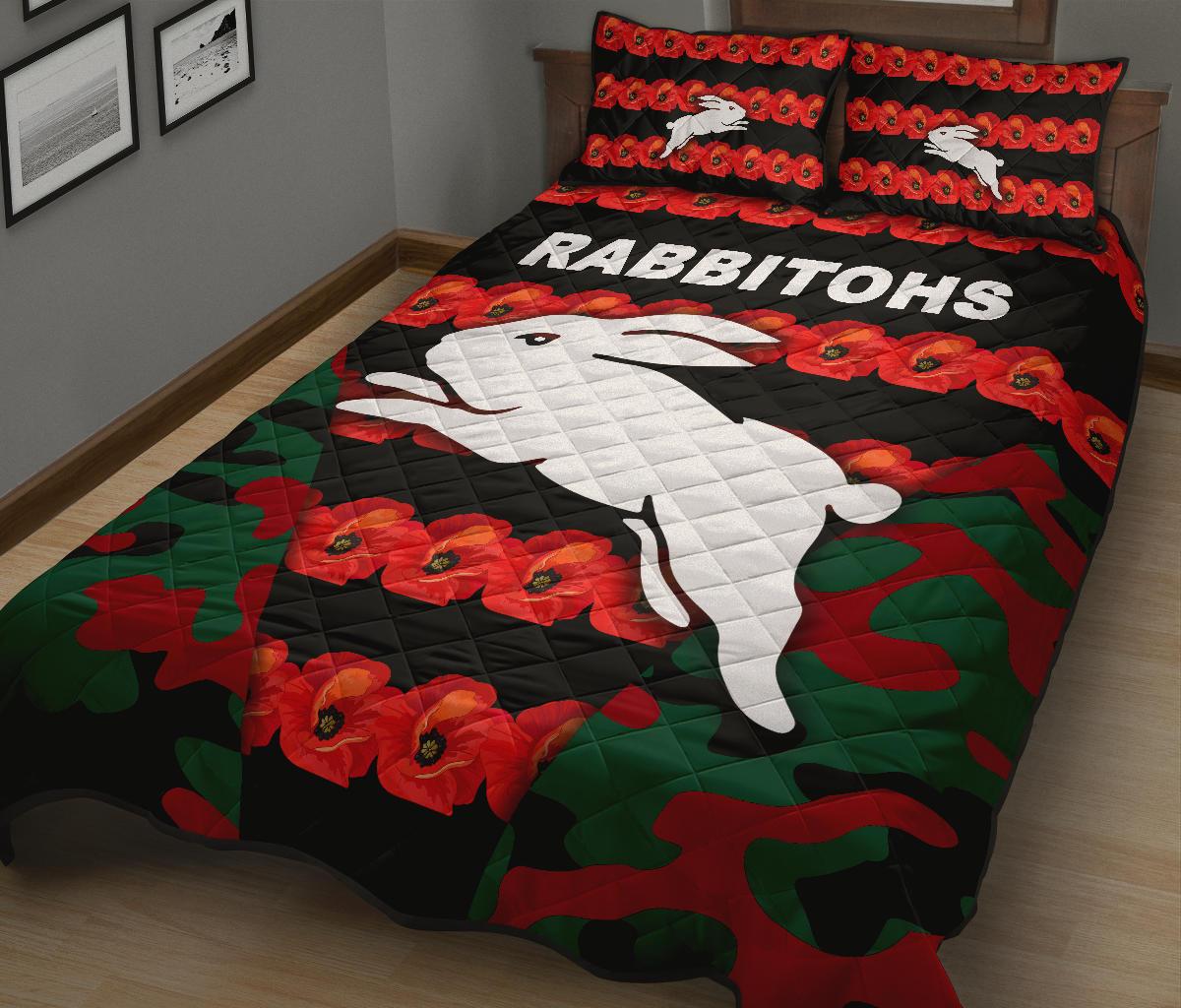 south-sydney-rabbitohs-quilt-bed-set-anzac-day-poppy-flower-vibes