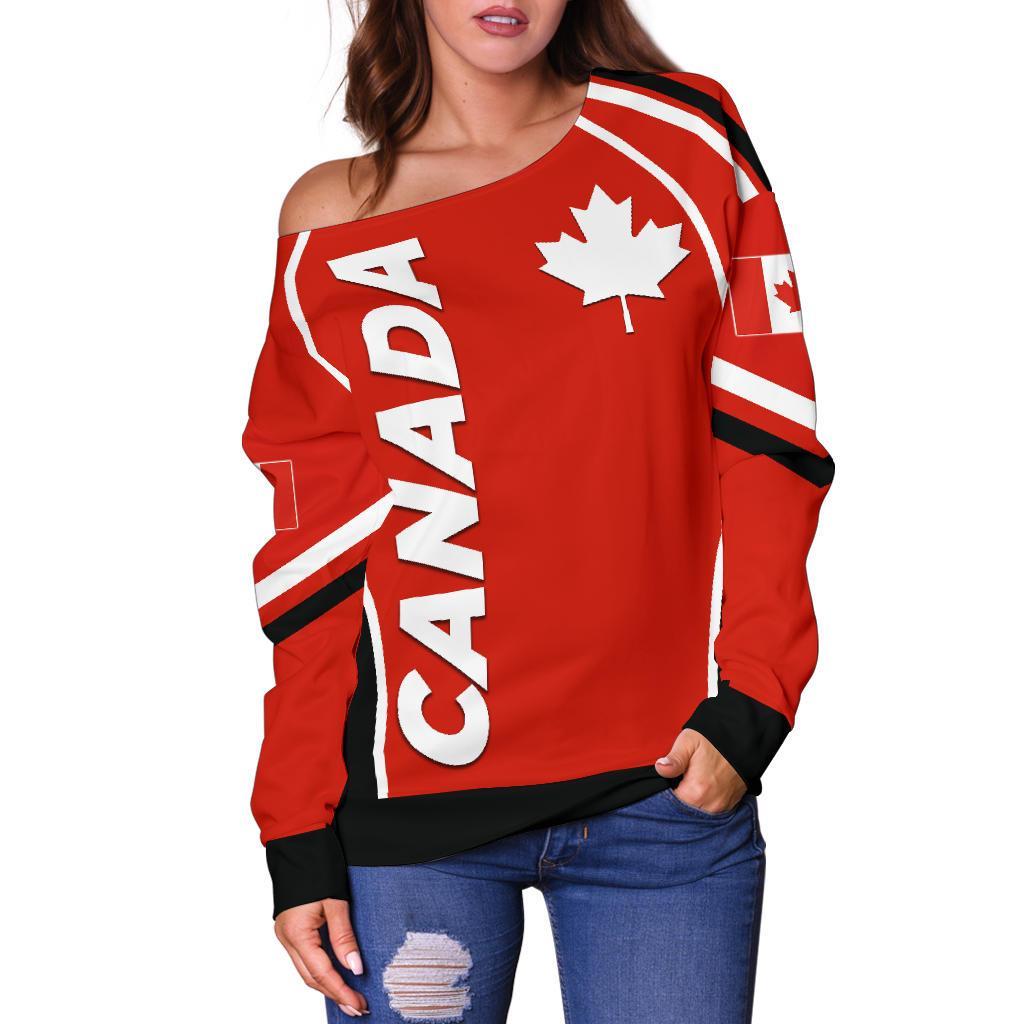 Canada Women'S Off Shoulder Sweater - Canadian Maple Leaf Sport Style - Vibe Hoodie