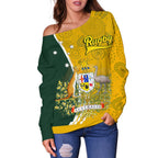Personalised Women's Off Shoulder Sweater - Australia Coat Of Arm In Rugby Style - Vibe Hoodie