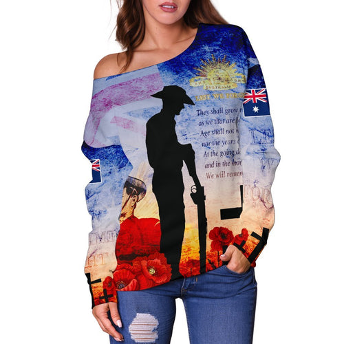 Anzac Women's Off Shoulder Sweater - Anzac 2020 Lest We Forget The Australian Army - Vibe Hoodie