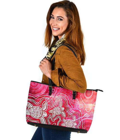 aboriginal-leather-tote-bag-sea-turtle-with-indigenous-patterns-pink