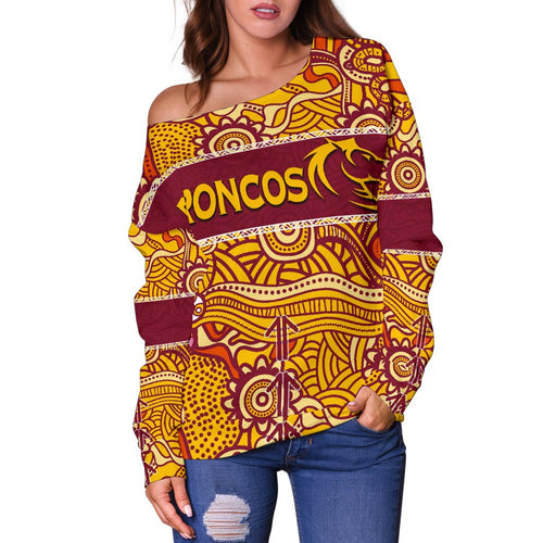 Brisbane Broncos Women's Off Shoulder Sweater Aboriginal Patterns - Vibe Hoodie
