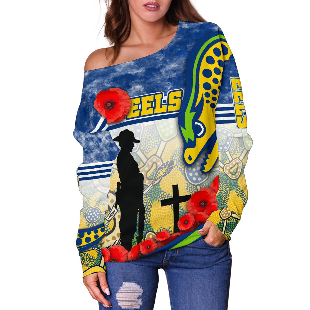 Eels Rugby Women's Off Shoulder Sweater Indigenous Anzac Day - Vibe Hoodie