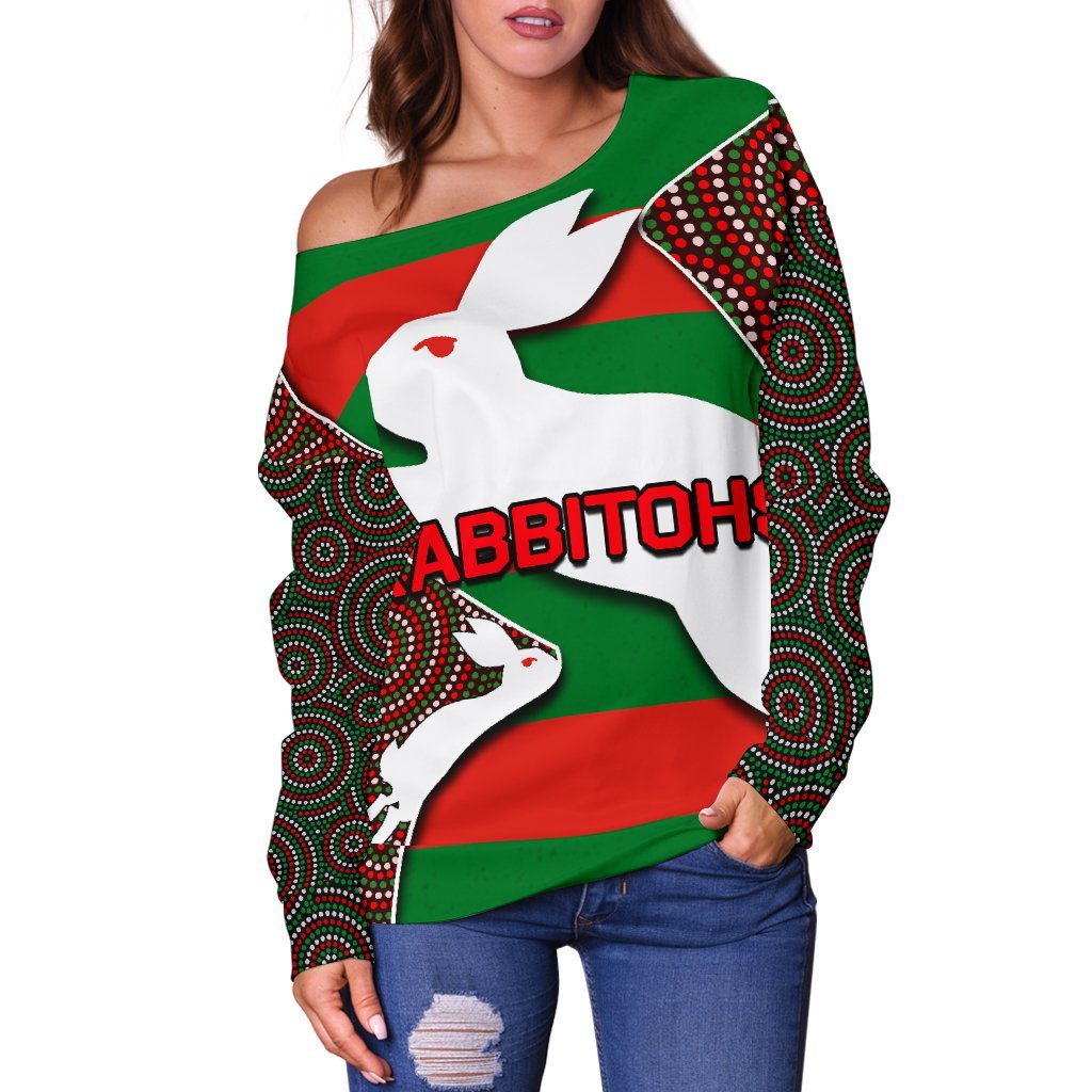 Rabbitohs Women's Off Shoulder Sweater - Vibe Hoodie