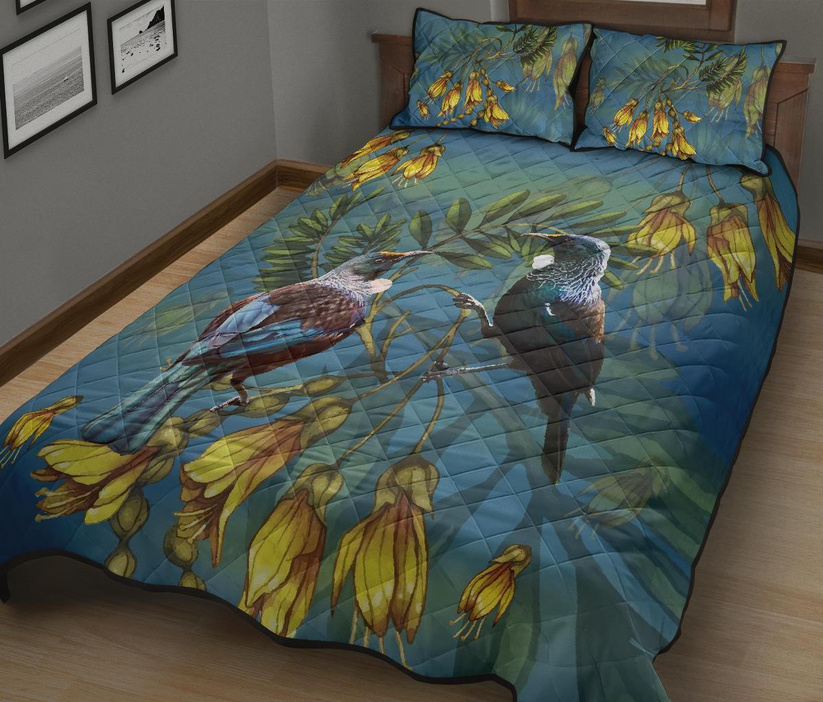 tui-bird-new-zealand-kowhai-quilt-bed-set