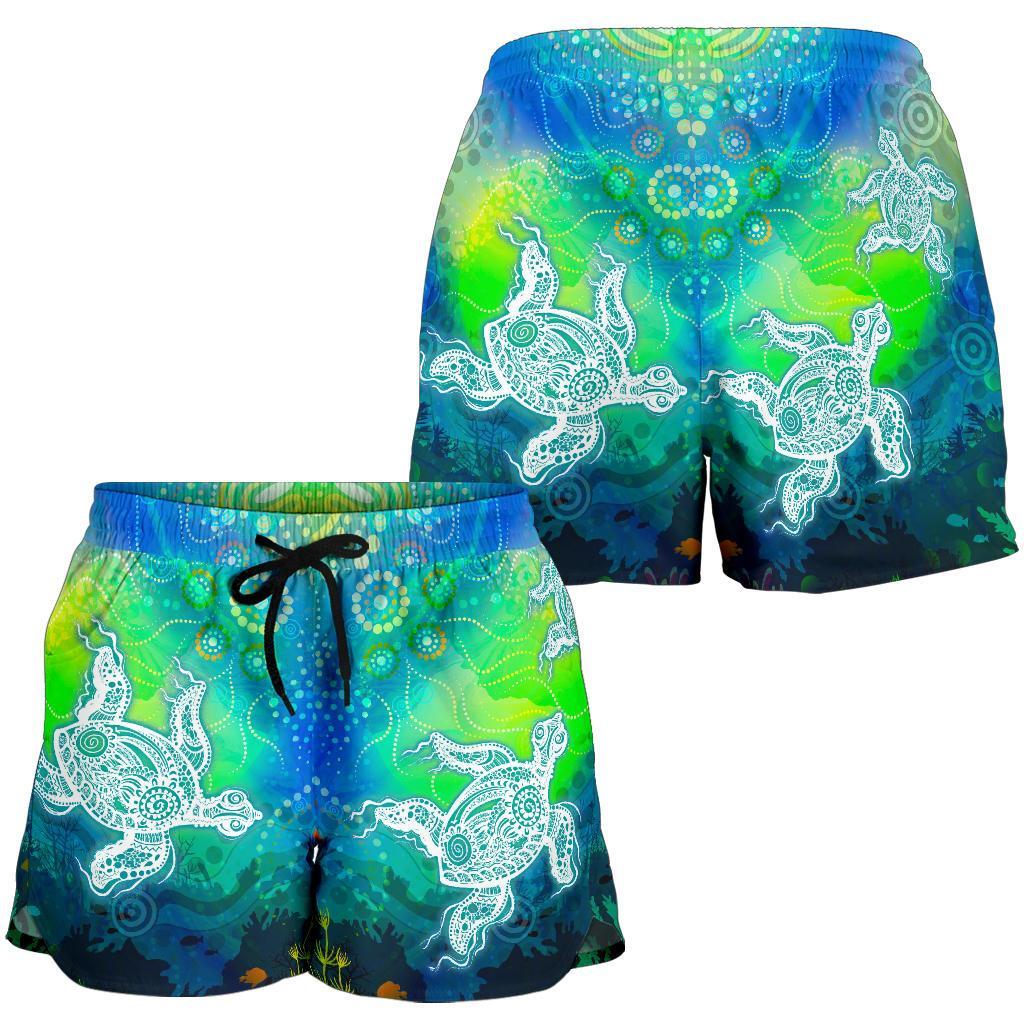 Aboriginal Women's Shorts - Indigenous Turtle Ocean Dot Painting Art - Vibe Hoodie