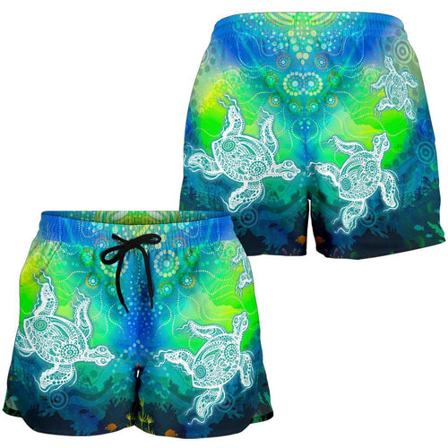 Aboriginal Women's Shorts - Indigenous Turtle Ocean Dot Painting Art - Vibe Hoodie