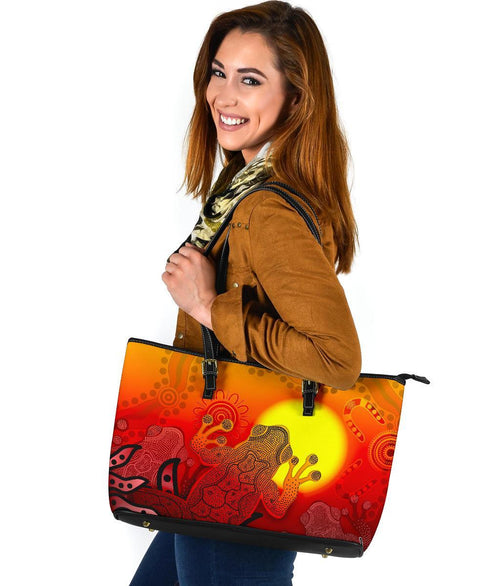 aboriginal-leather-tote-bag-indigenous-frog-red