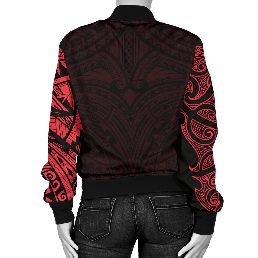 new-zealand-womens-bomber-jacket-maori-polynesian-tattoo-red