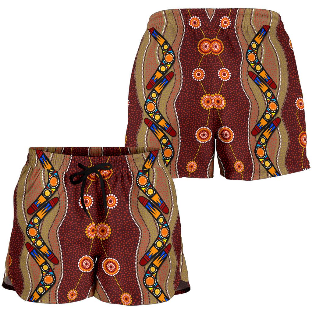 Aboriginal Shorts, Boomerang Patterns Circle Indigenous Dot Painting Women - Vibe Hoodie