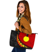 aboriginal-leather-tote-bag-indigenous-flag-circle-dot-painting