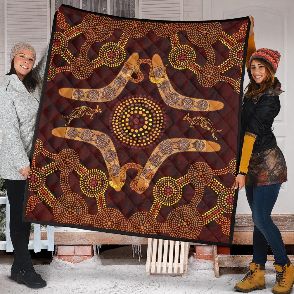 aboriginal-premium-quilt-kangaroo-boomerang-and-snake-dot-painting