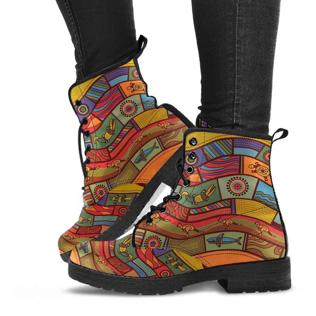 leather-boots-aboriginal-art-with-animals