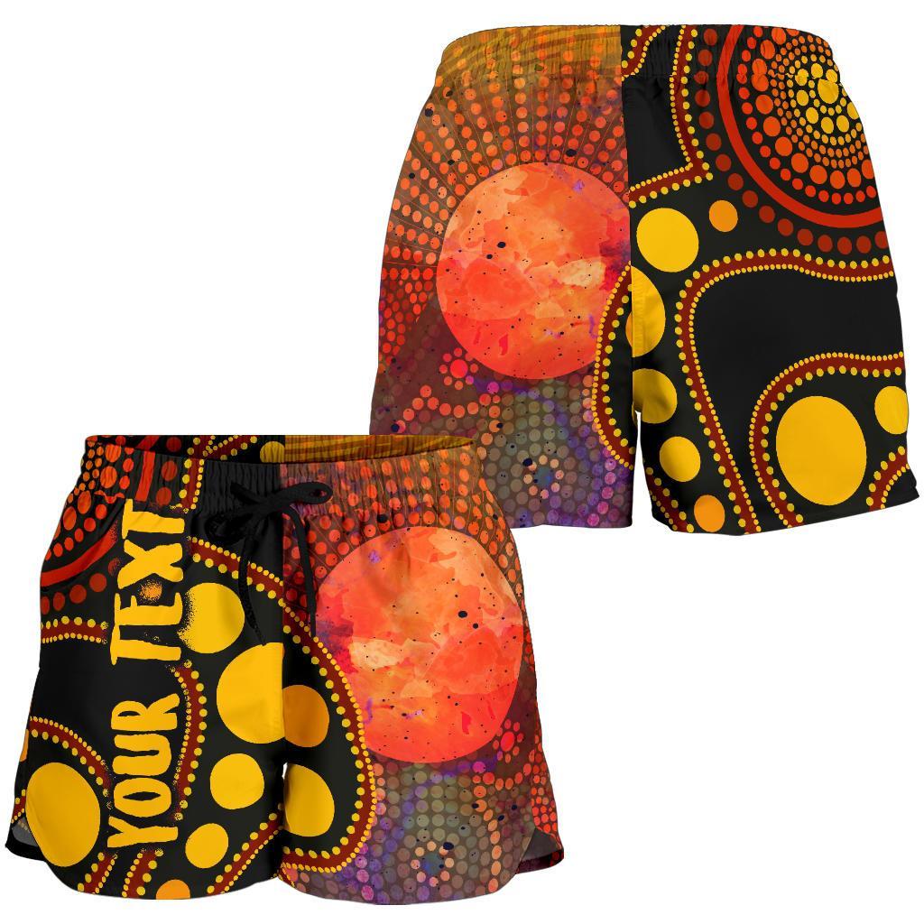 [Custom Text] Aboriginal Women's Shorts - Australia Indigenous Flag Circle Dot Painting Art (Golden) - Vibe Hoodie